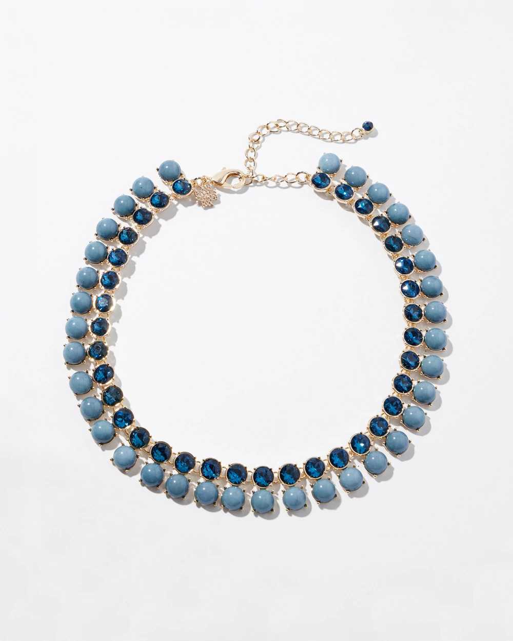 Gold Blue Double Row Short Strand Necklace click to view larger image.