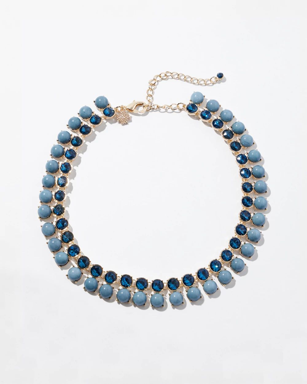 Gold Blue Double Row Short Strand Necklace