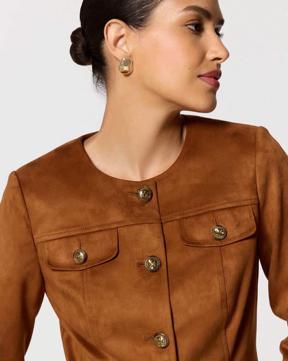 Faux Suede Collarless Jacket click to view larger image.