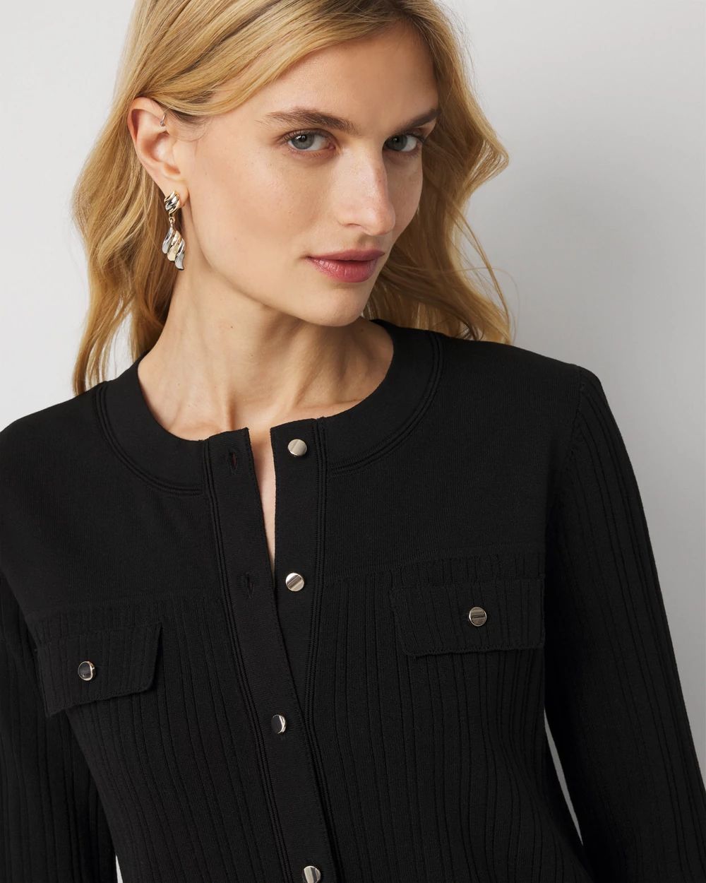 Petite Mixed Stitch Button Front Cardigan