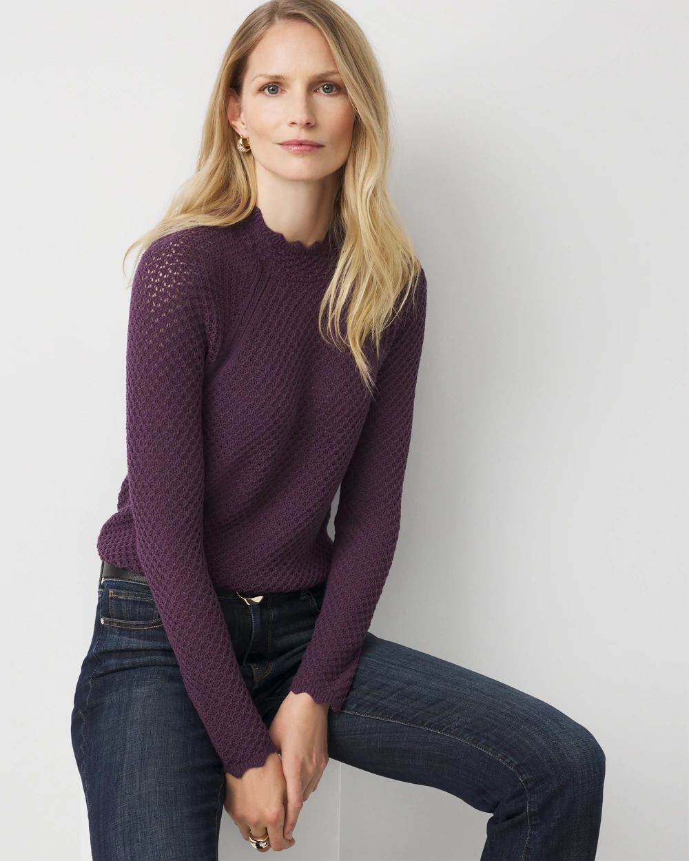 Pointelle Pullover Sweater click to view larger image.