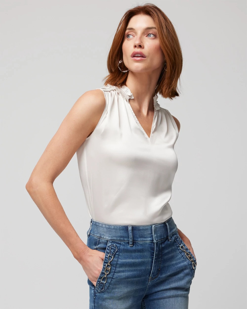 Satin Ruched Neck Shell