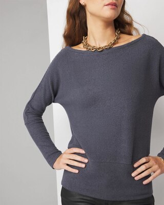 Off-The-Shoulder Ribbed Knit Pullover click to view larger image.