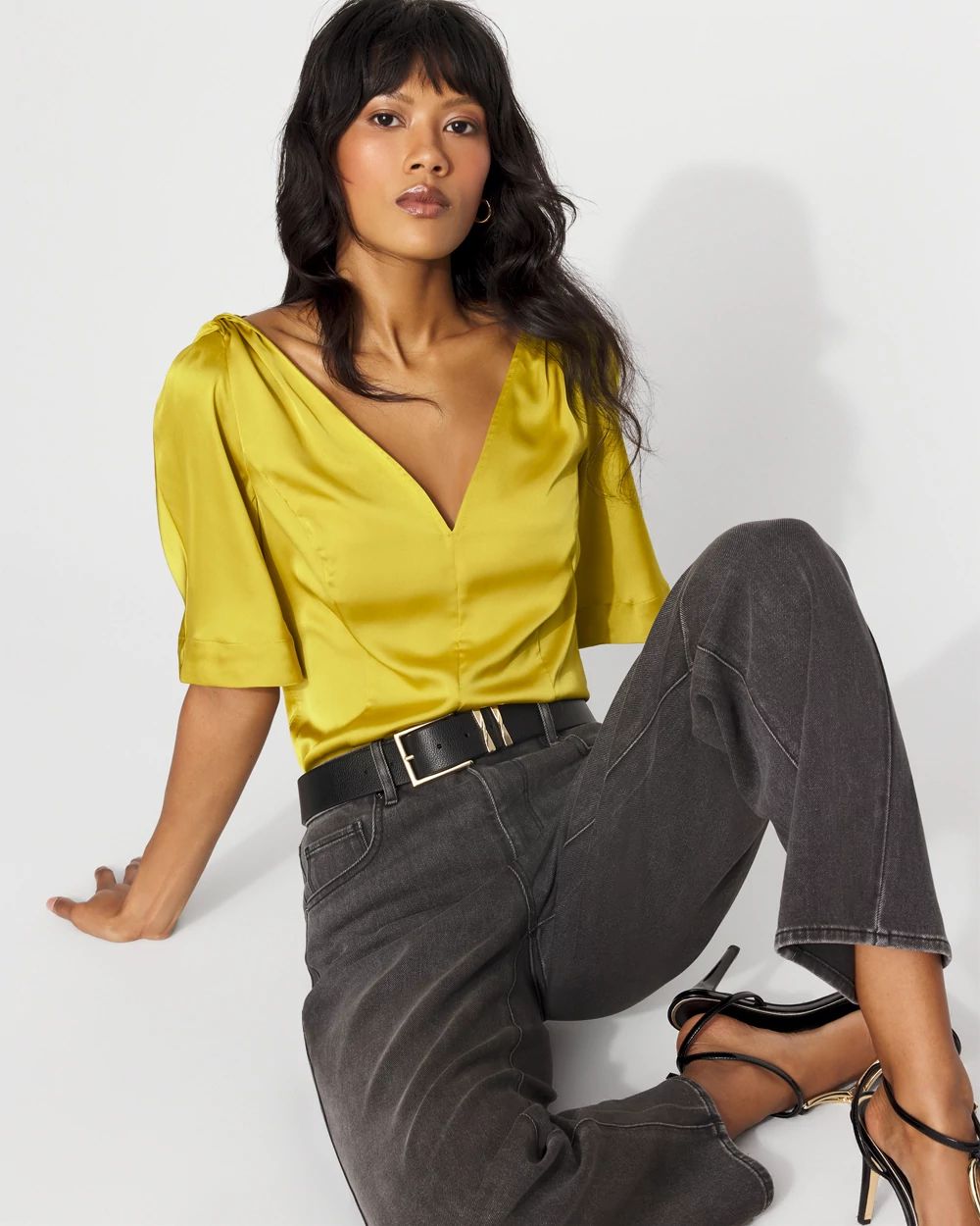 Satin Twist-Shoulder Top