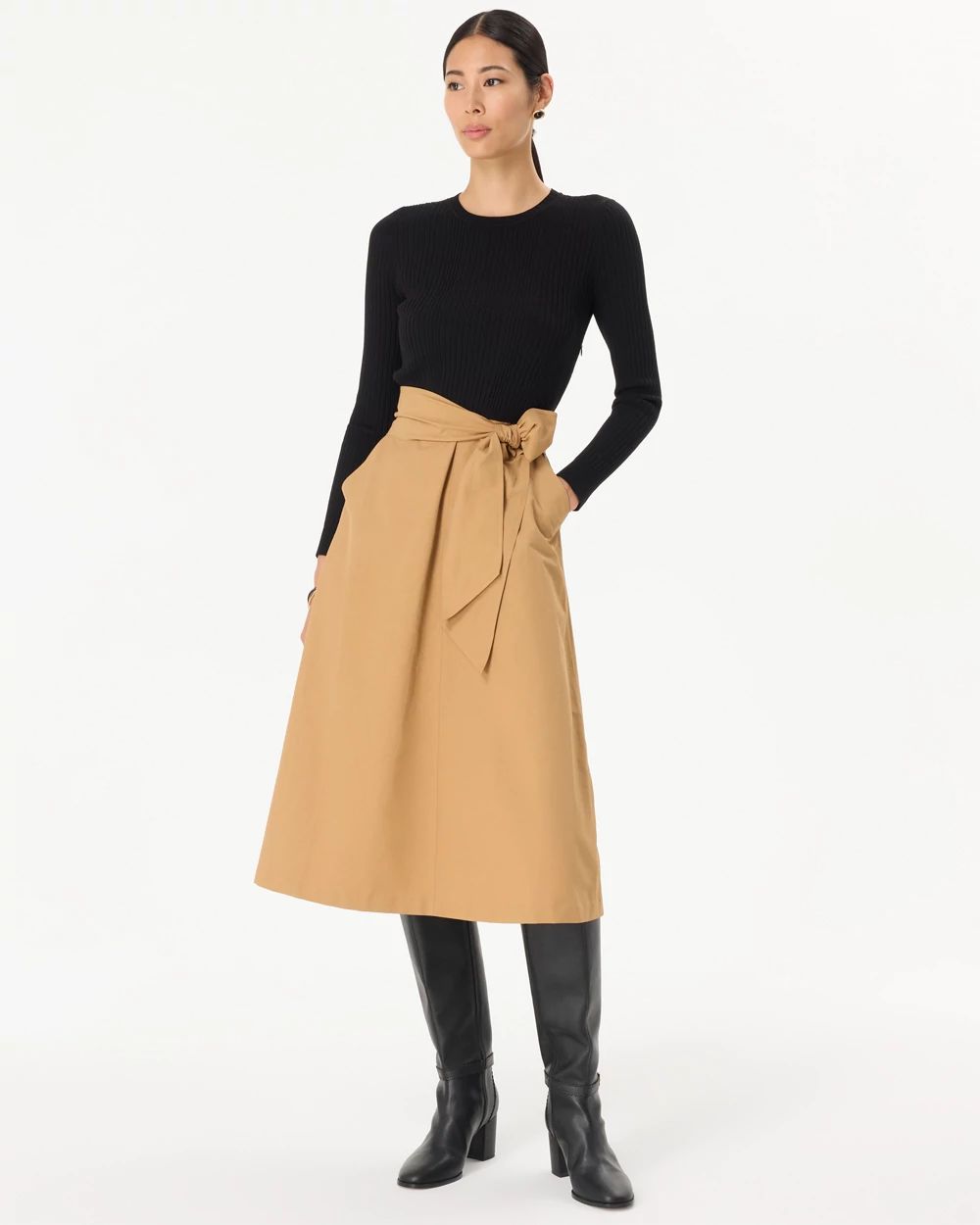 Petite Long Sleeve Crew Neck Midi Dress click to view larger image.
