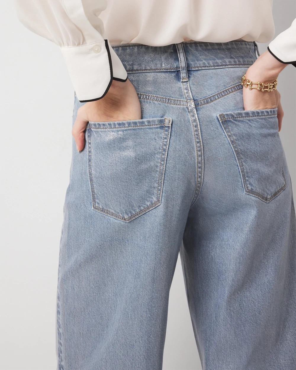 Petite Clear Coated Extra High Rise Palazzo Jeans