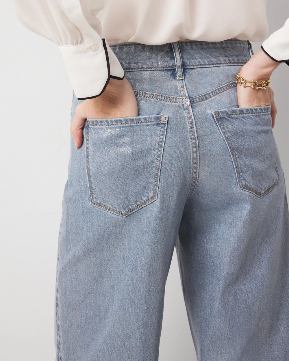 Petite Clear Coated Extra High Rise Palazzo Jeans click to view larger image.