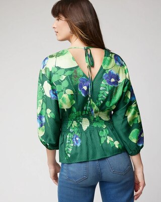 Smocked Waist Kimono Sleeve Blouse