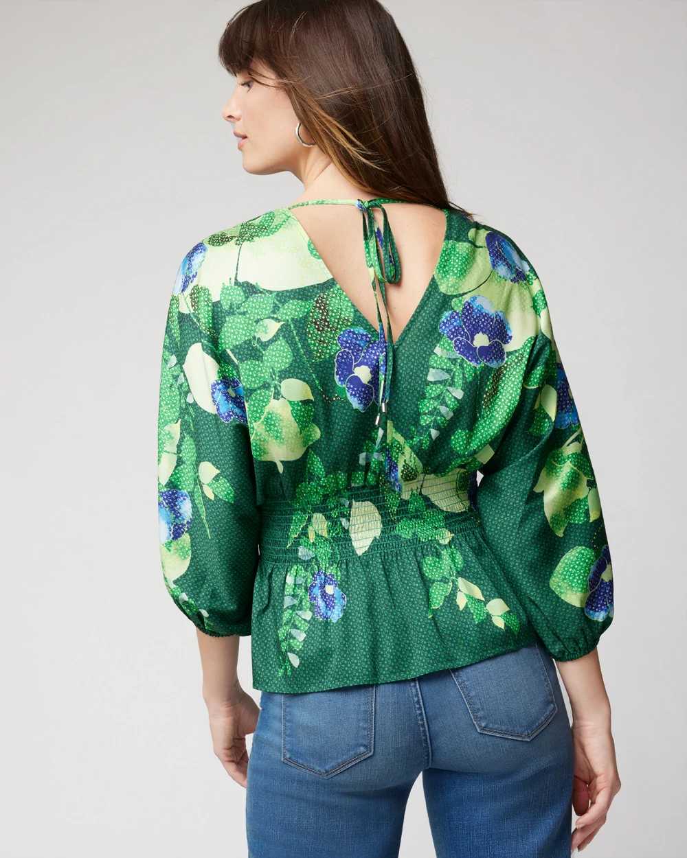 Smocked Waist Kimono Sleeve Blouse click to view larger image.