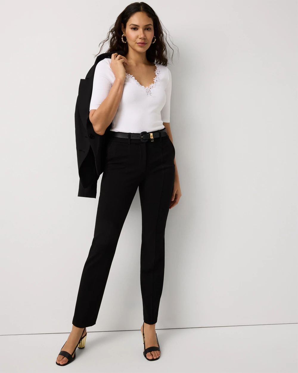 WHBM FORME™ Lace Trim V-neck Tee click to view larger image.