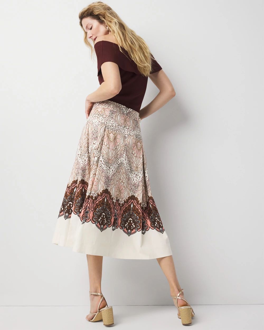 Paisley Pleated A-Line Skirt