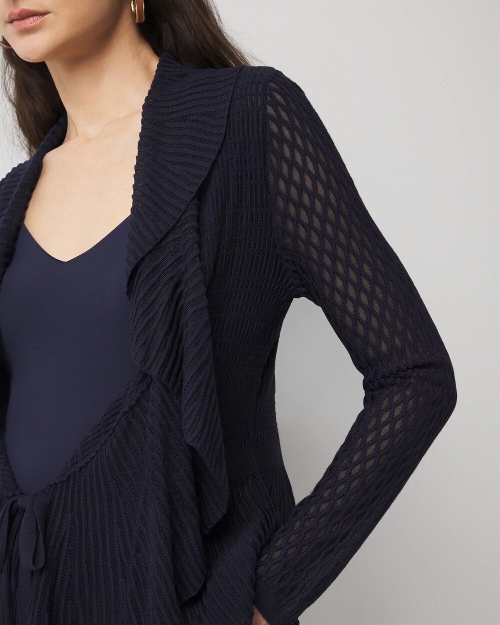 Petite Long Sleeve Pointelle Peplum Cardigan