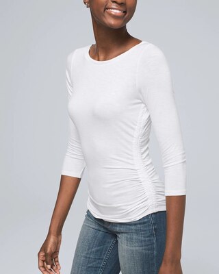 ¾ Sleeve Shirred-Side Knit Tee