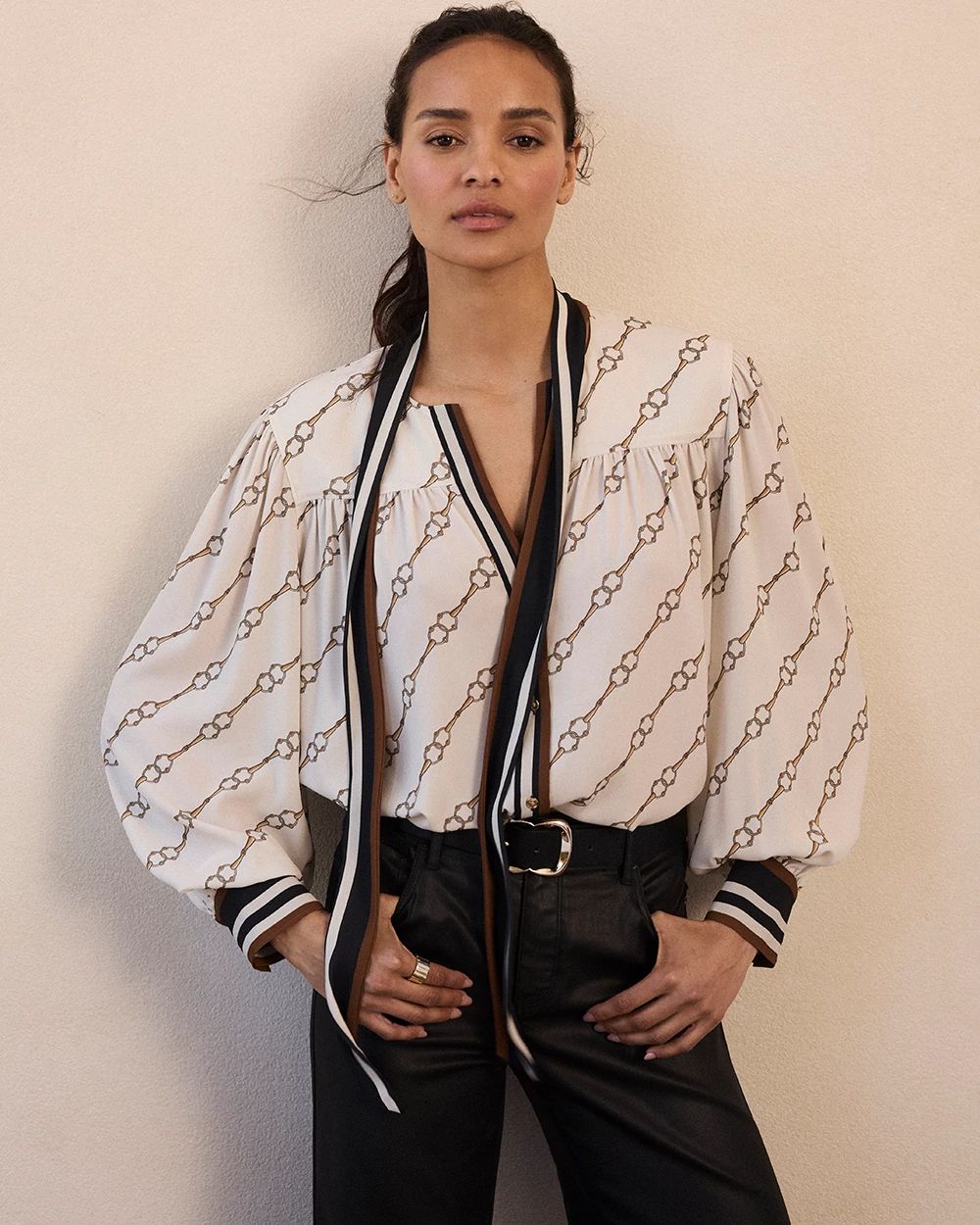 Tie Neck Crepe Blouse click to view larger image.