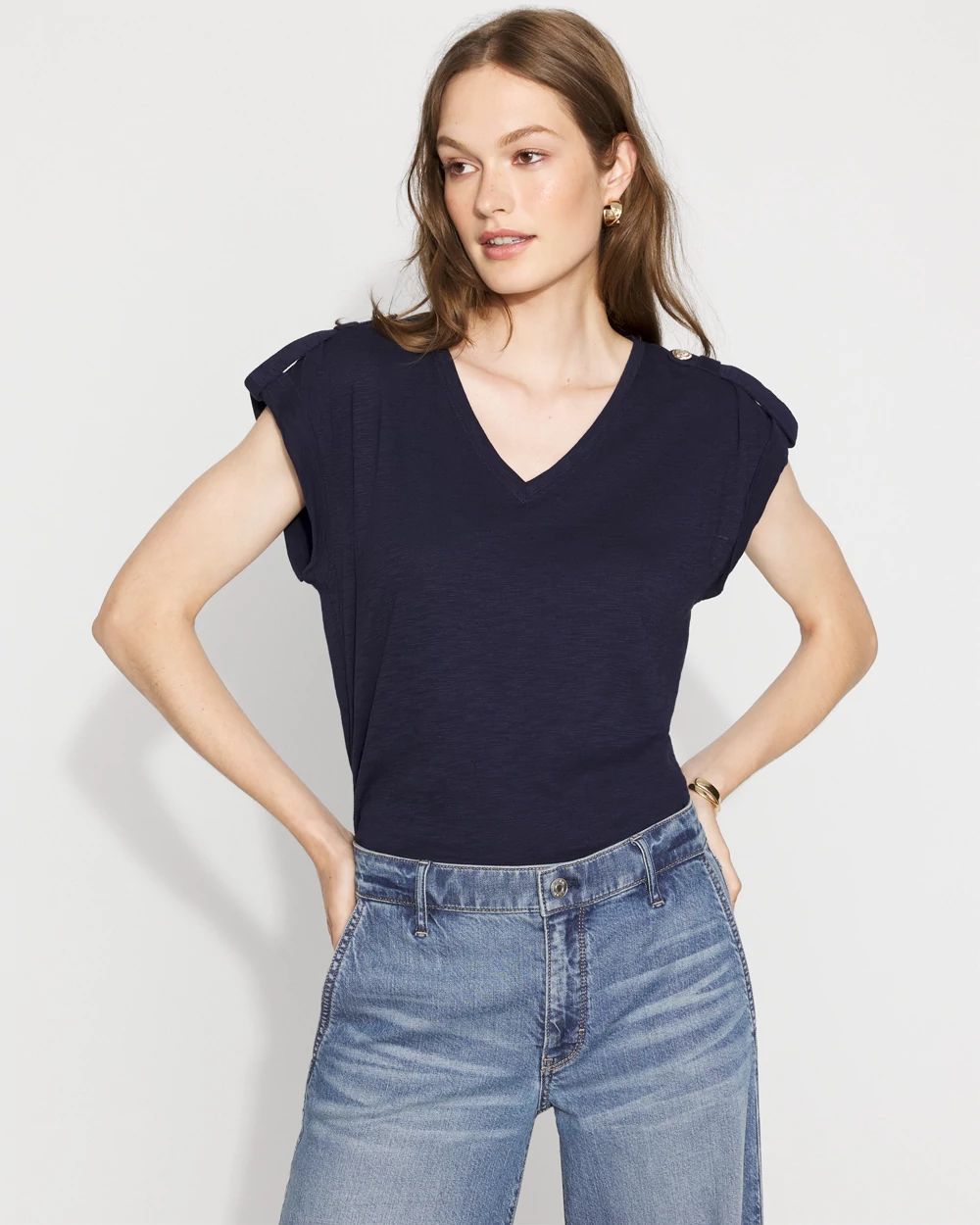 V-Neck Tee with Epaulets