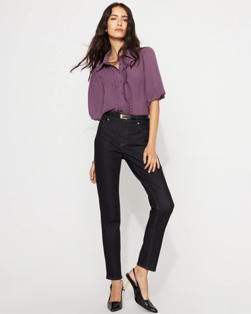 Puff Sleeve Ruffle Shirt click to view larger image.