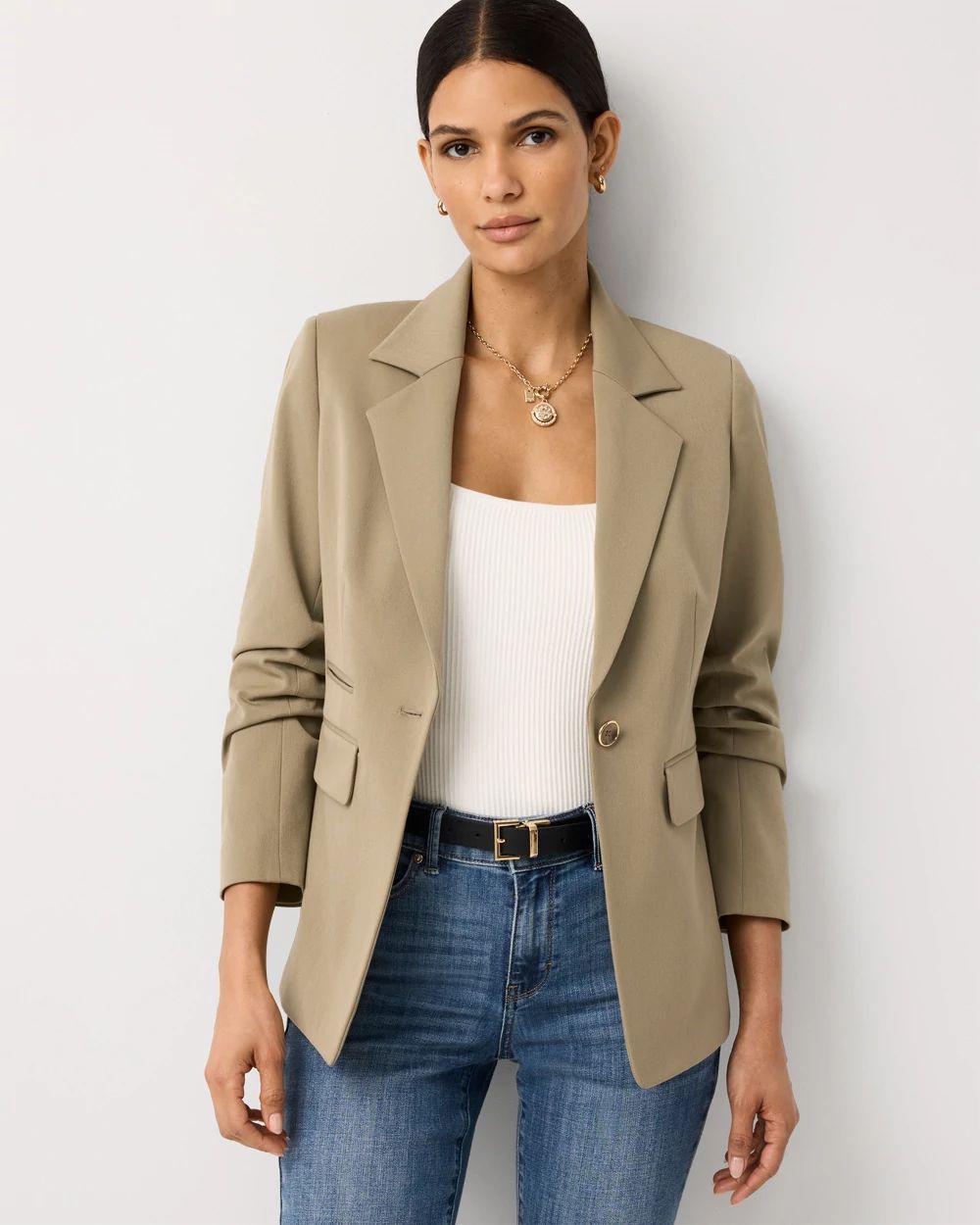 Petite Ruched Sleeve Blazer