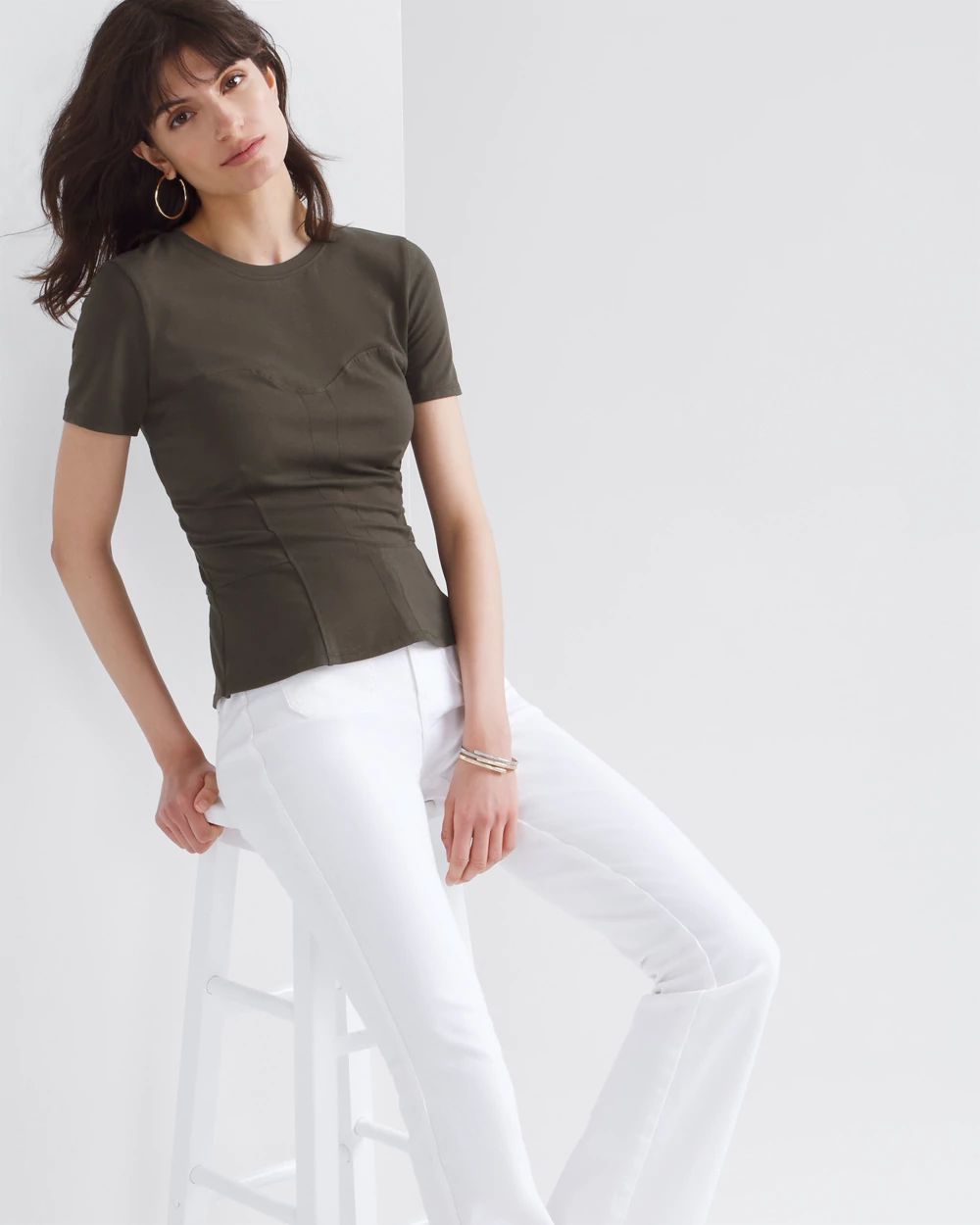 Short Sleeve Seamed Peplum Tee click to view larger image.