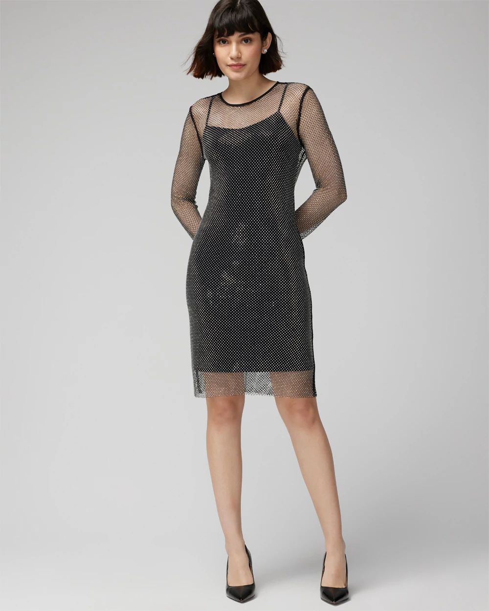 Long Sleeve Crystal Mesh Mini Dress