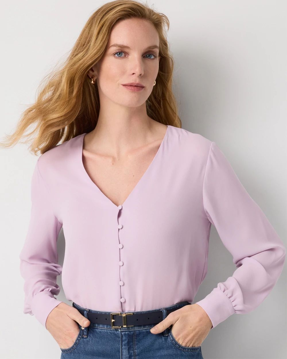 Long-Sleeve Button-Up Blouse