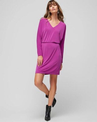 Long Sleeve Smocked Matte Jersey Dolman Dress