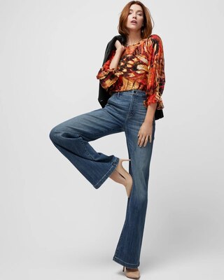 Long-Sleeve Silk Boat Neck Burnout Blouse