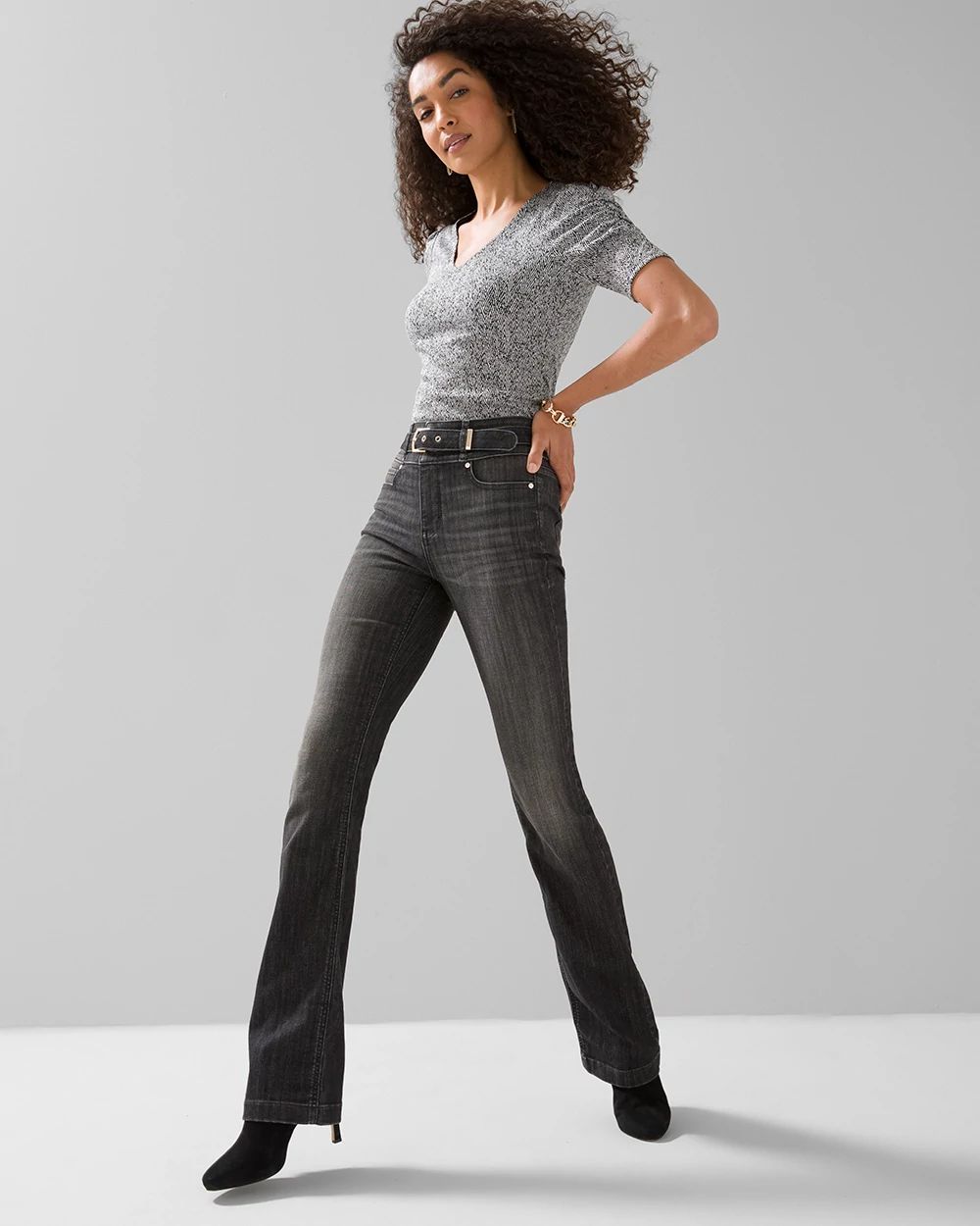 Extra High-Rise Belted Skinny Flare Jeans