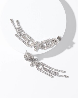 Art Deco Silvertone Crystal Linear Earrings click to view larger image.