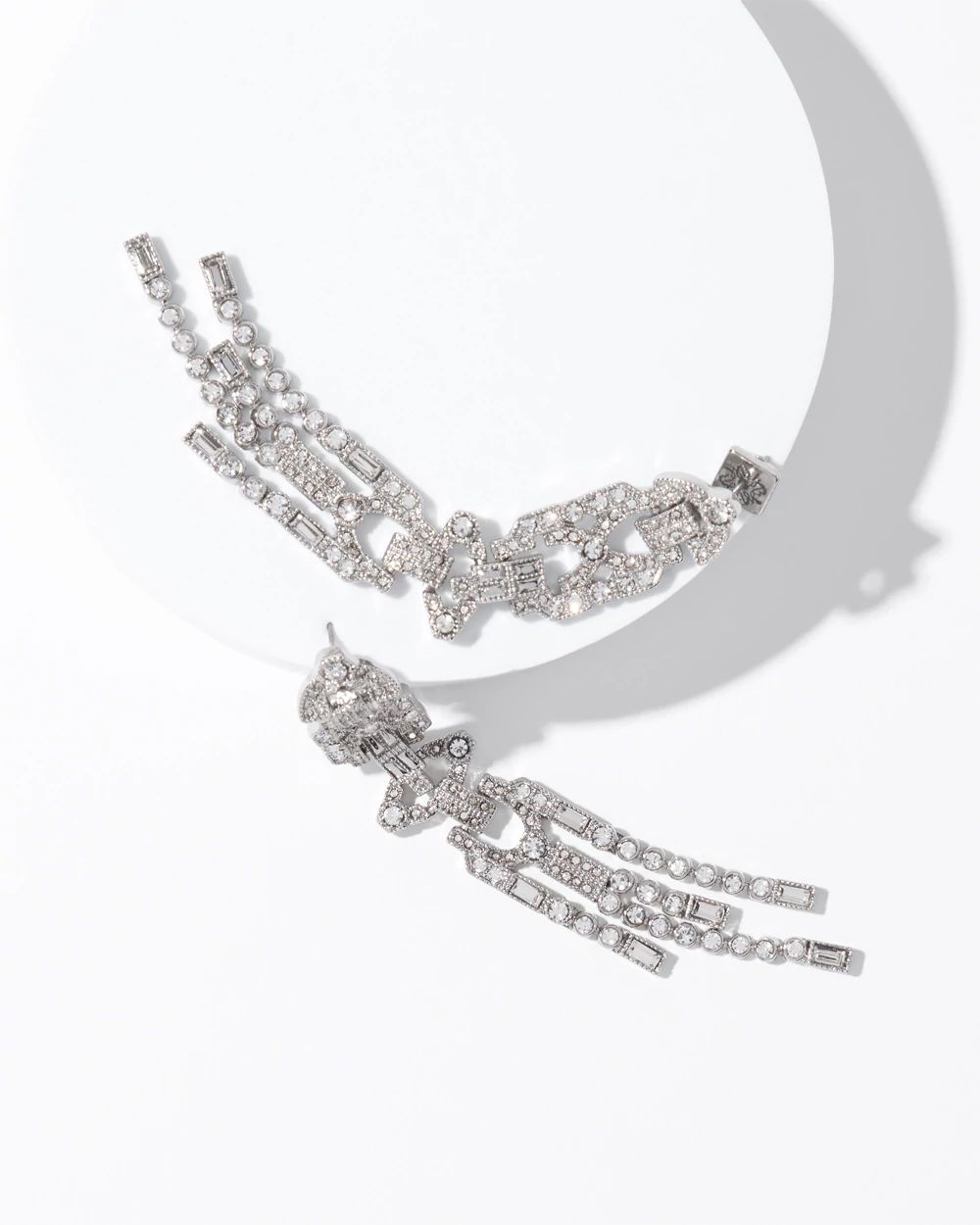 Art Deco Silvertone Crystal Linear Earrings click to view larger image.