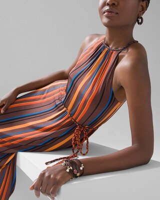 Multi-Stripe Halter Maxi Dress