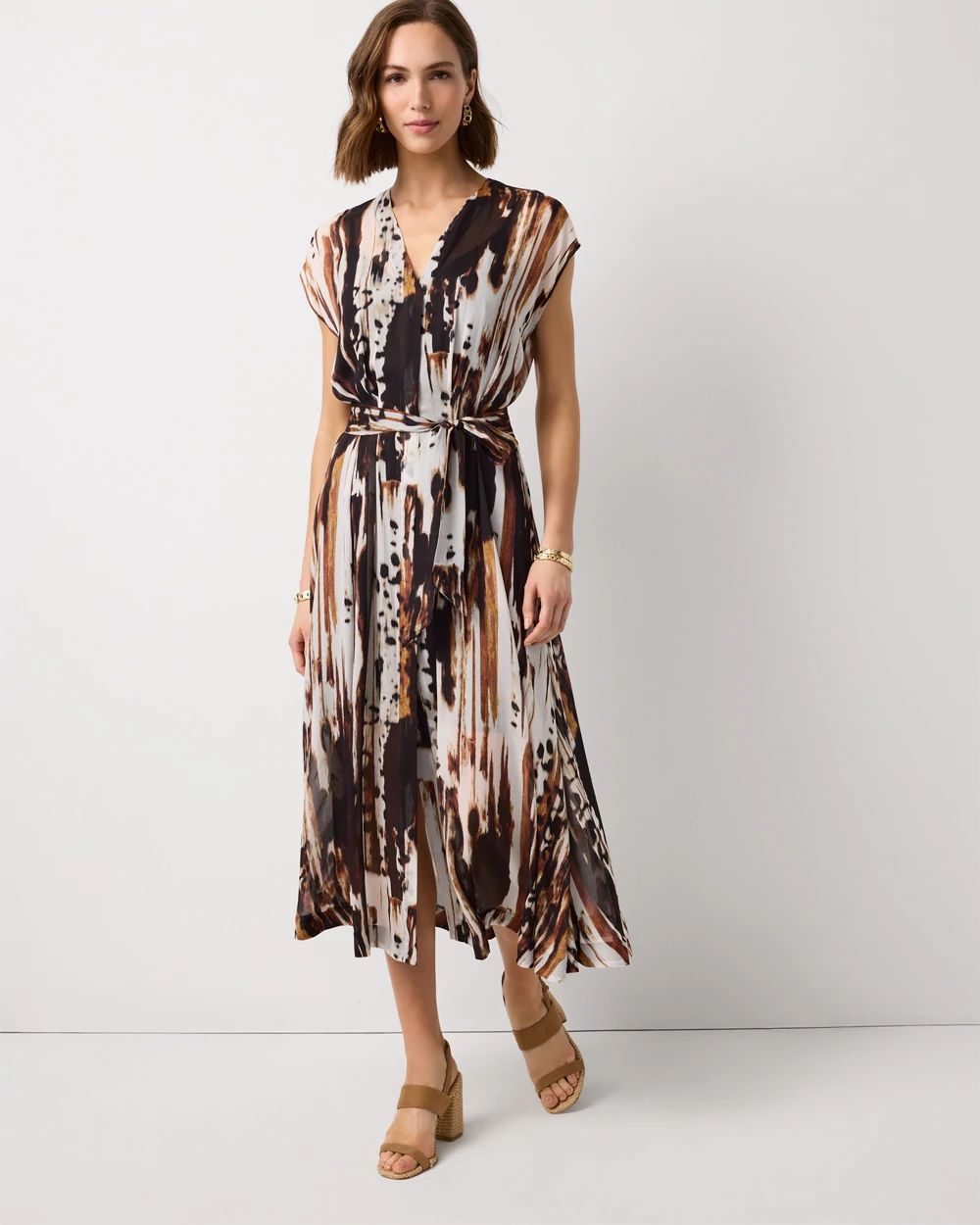 Petite V-neck Tie-Waist Midi Dress