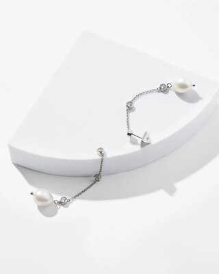 Silver Fresh Water Pearls Crystal Linear Earrings click to view larger image.