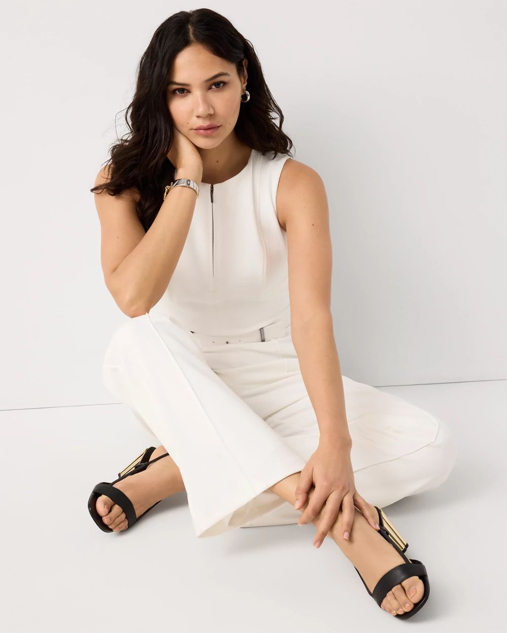 Knit Crepe Zip-Front Jumpsuit