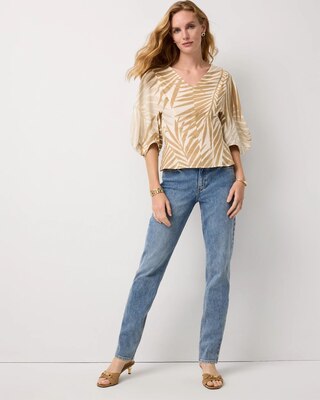 Linen-Blend V-neck Blouse click to view larger image.