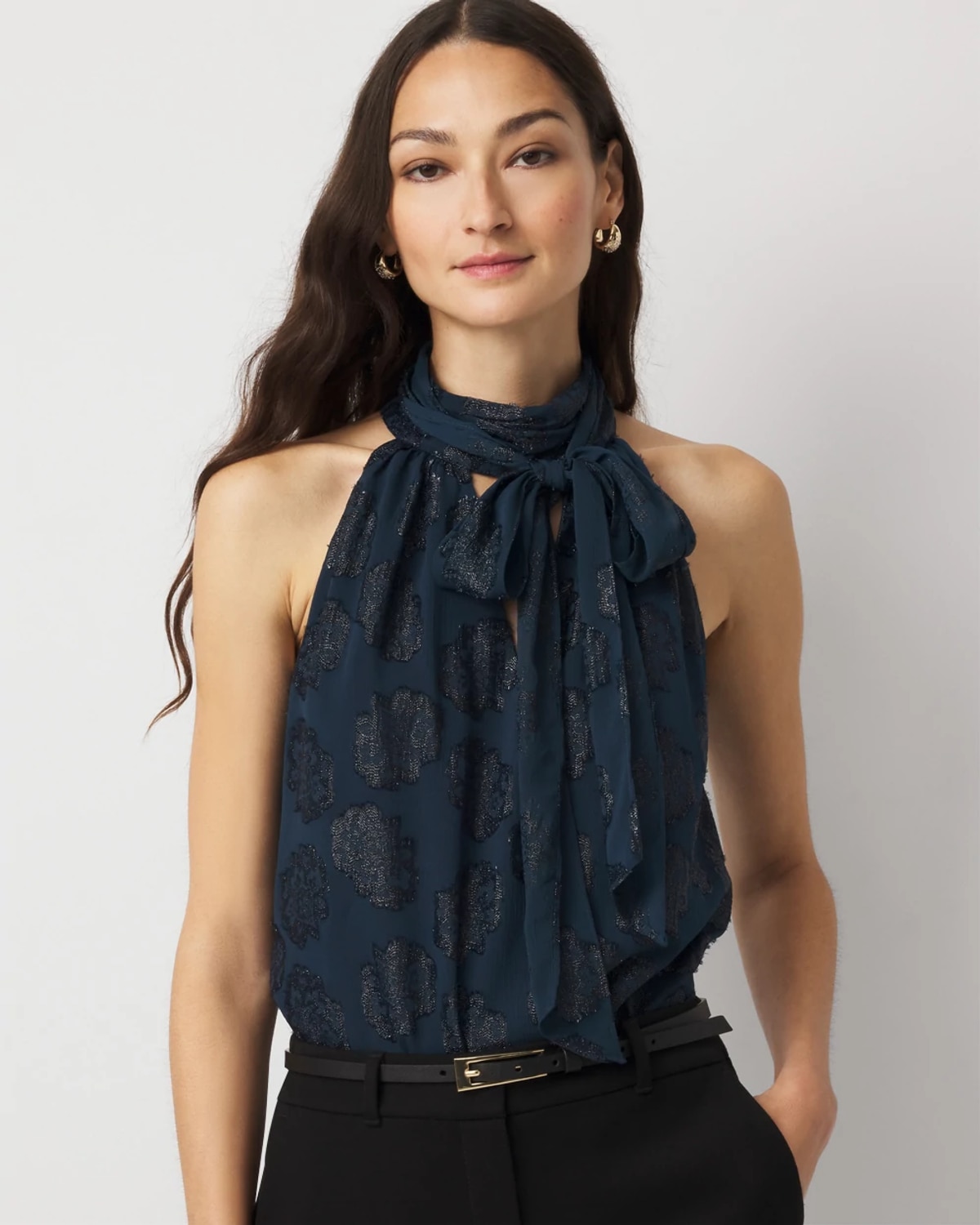 White House Black Market Floral Tie-neck Halter Top Blouse