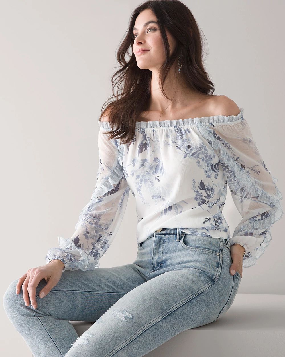 Off the Shoulder Ruffle Sleeve Blouse