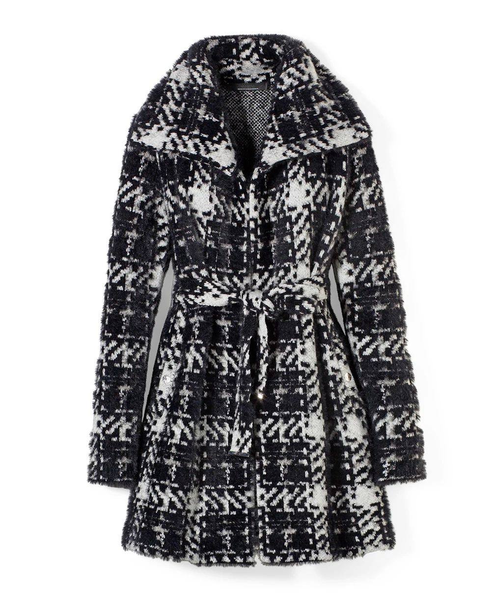 Black & White Plaid Sweater Coat