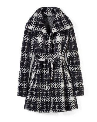 Black & White Plaid Sweater Coat