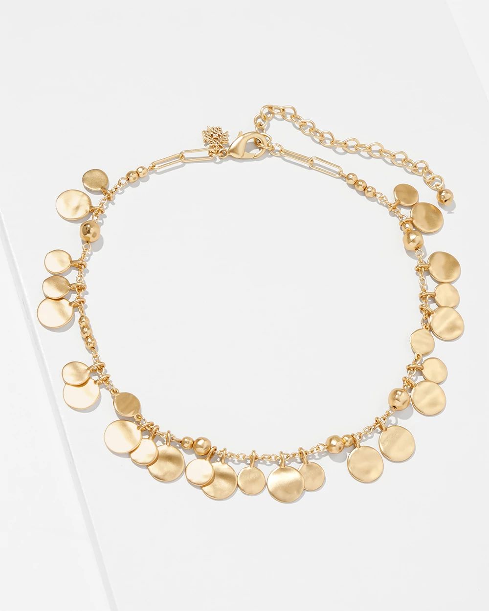 Goldtone Wavy Disc Single Strand Necklace