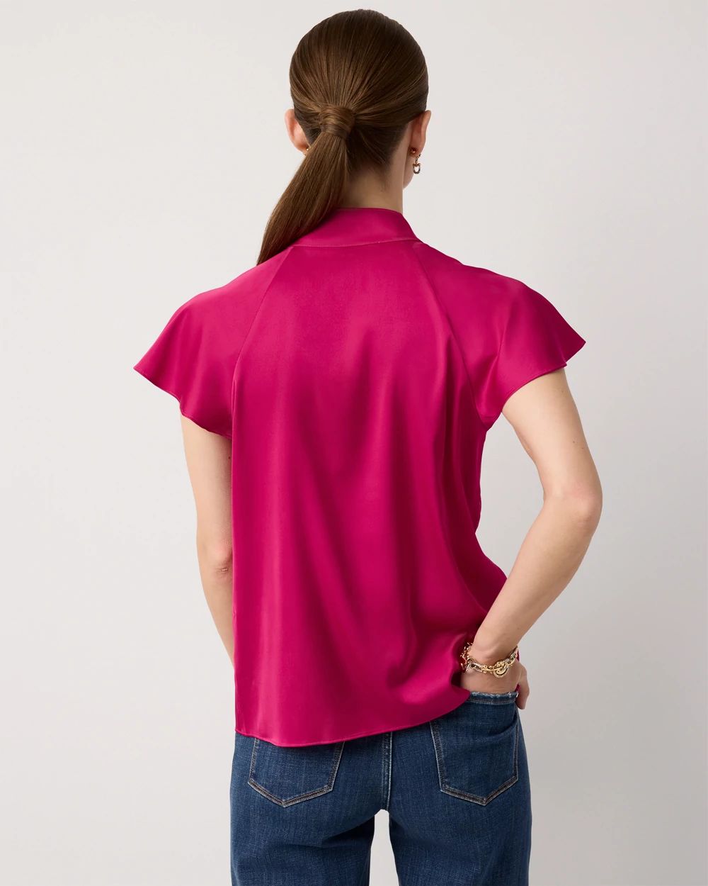 Flutter-Sleeve Satin Shirt click to view larger image.