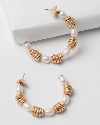 Freshwater Pearl and Goldtone Hoop Earrings