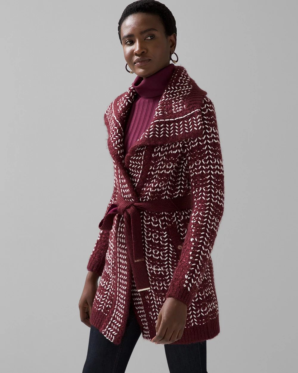 Burgundy sweater coat on sale