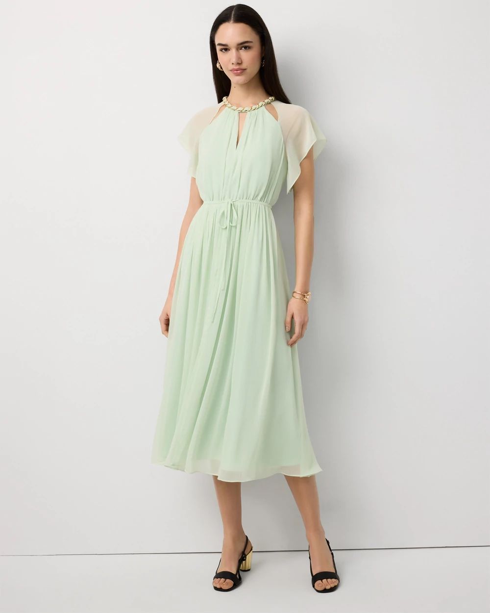 Petite Chain + Keyhole Detail Midi Dress