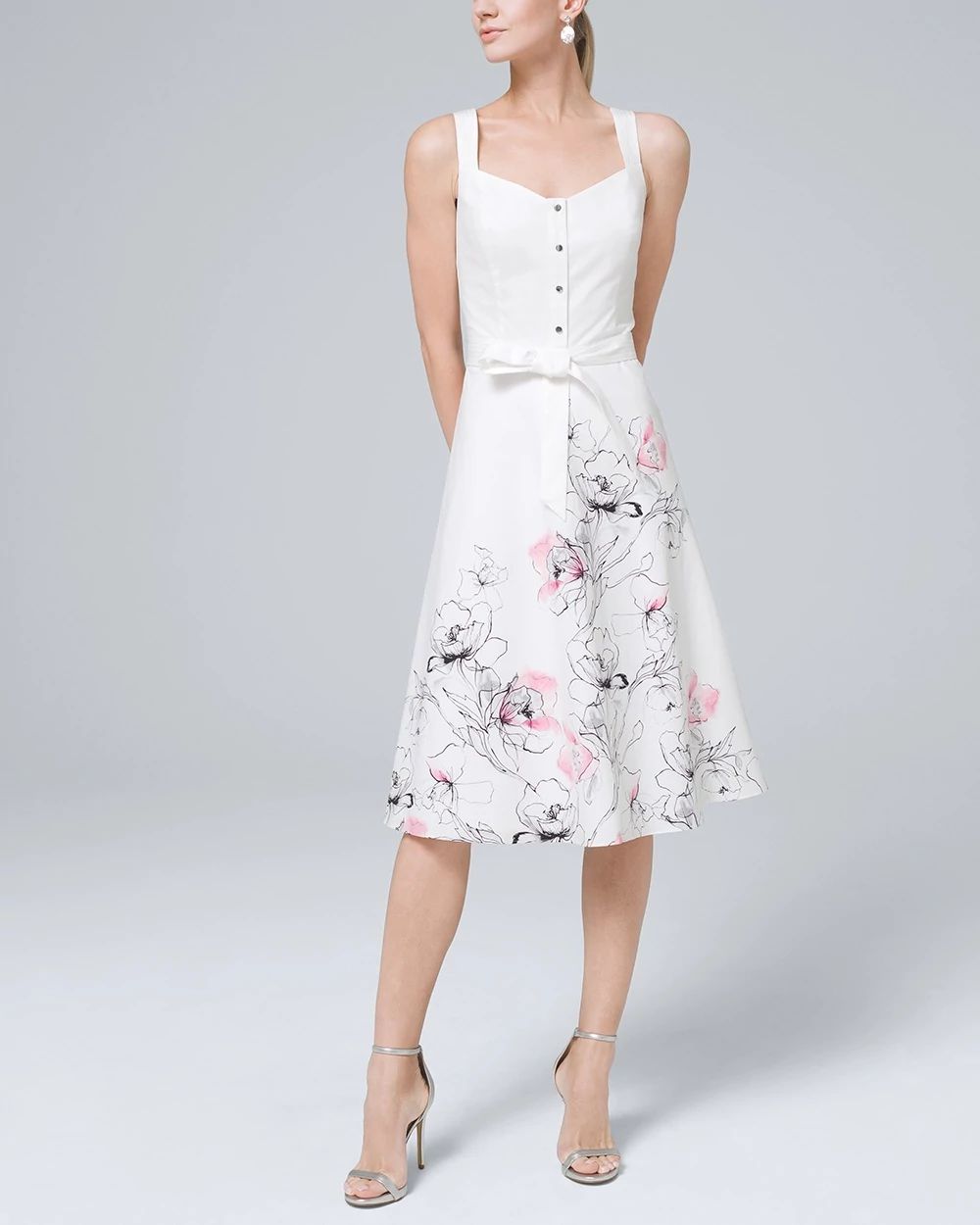 Sleeveless Poplin Floral Fit-And-Flare Dress