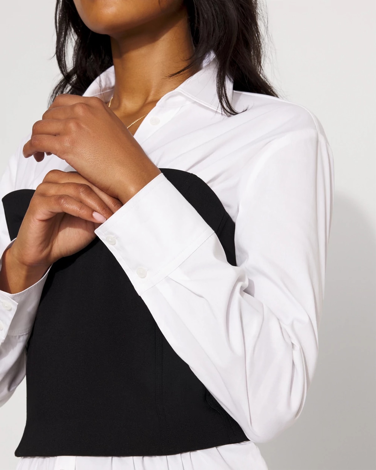 White House Black Market Ponte Bustier Top + Poplin Shirt In Multi