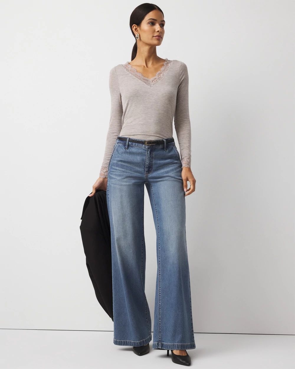 Lace Trim Long Sleeve Tee click to view larger image.