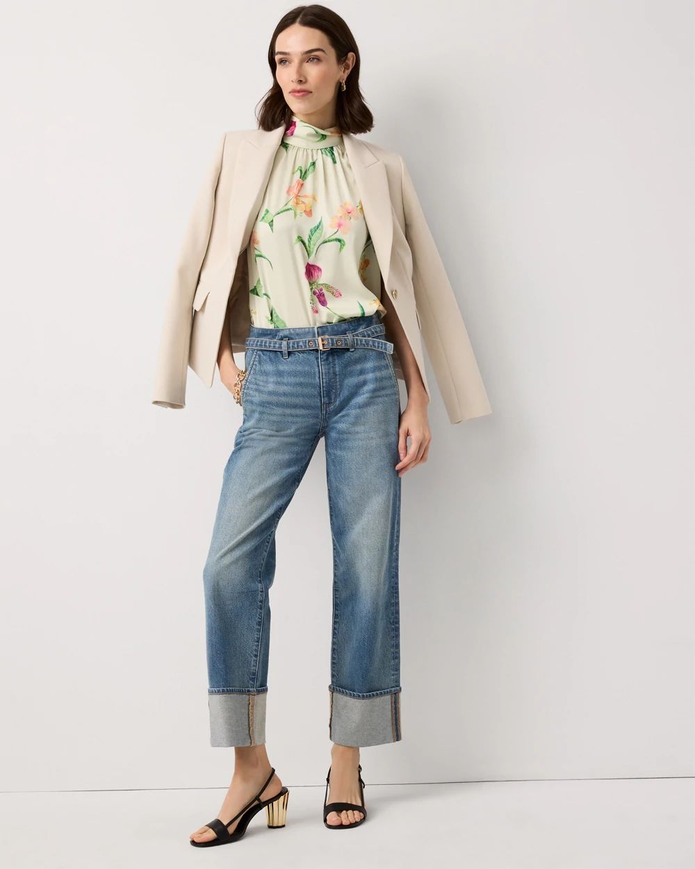 Petite Cuffed High Rise Straight Ankle Jean