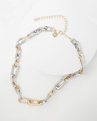 Mixed Metal Chain Link Pavé Necklace