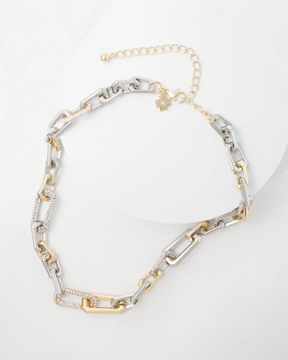 Mixed Metal Chain Link Pavé Necklace