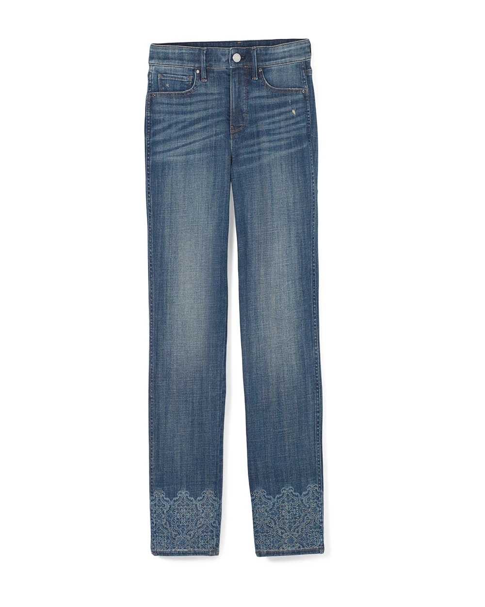 Petite High Rise Everyday Soft Denim  Beaded Hem Jeans click to view larger image.